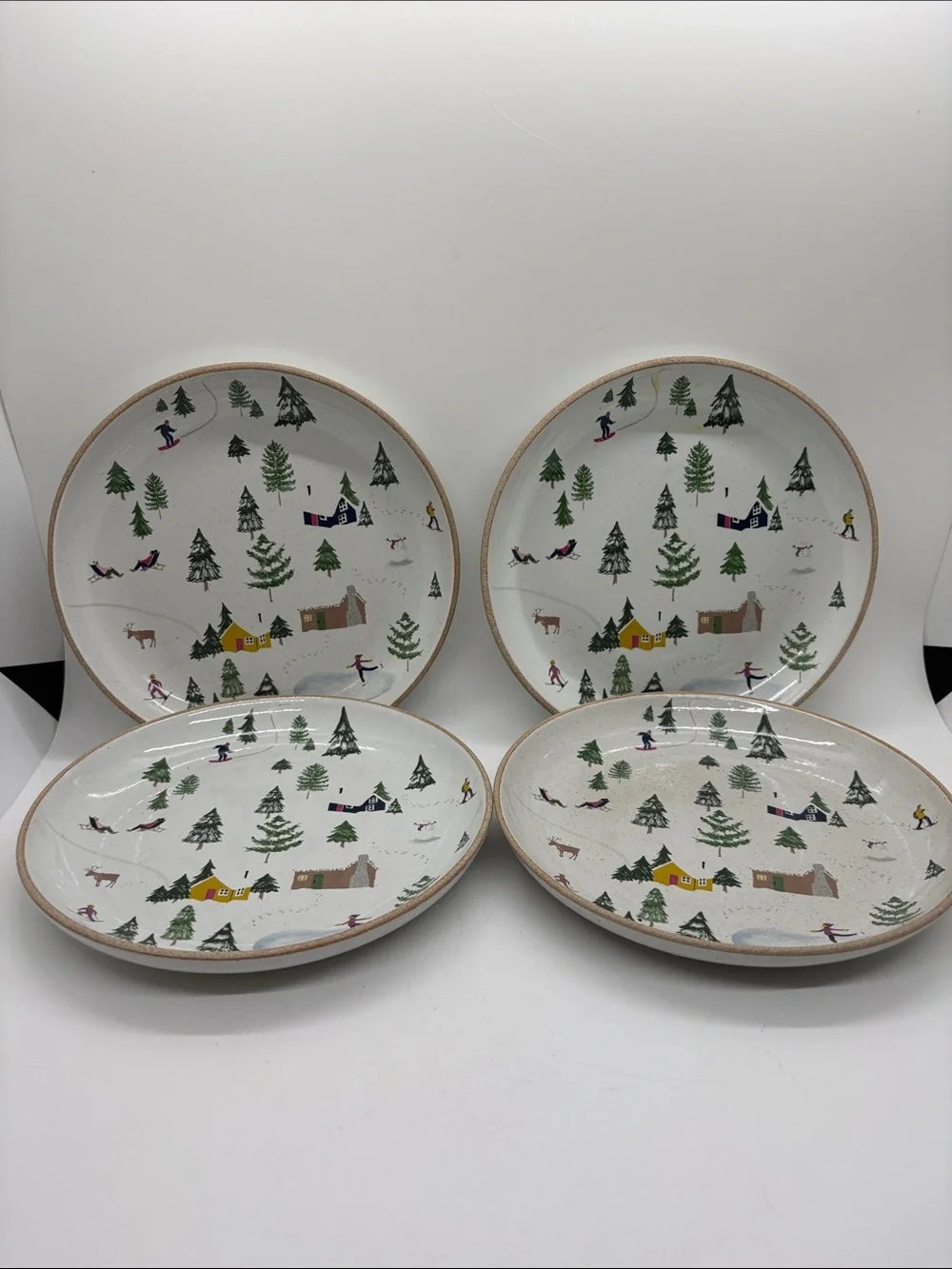 West Elm Holiday Plates Skiers Appetizers Set 4 Stonewear